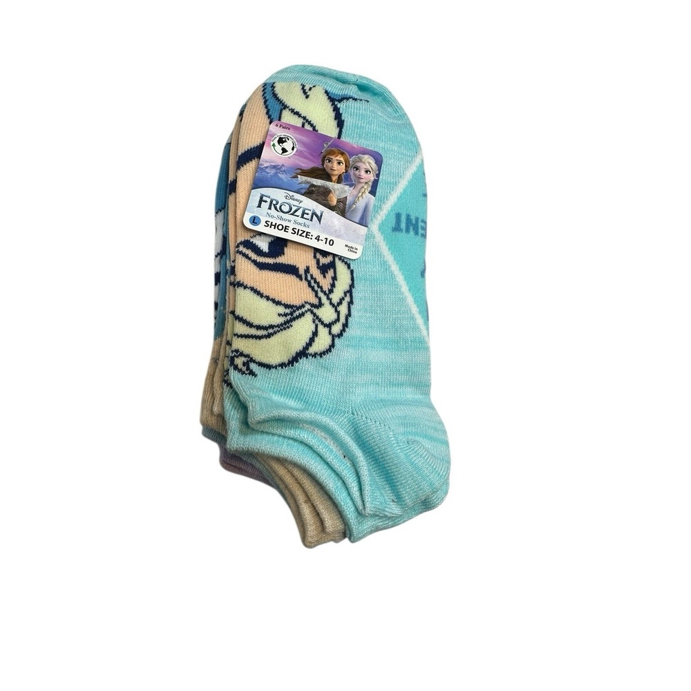 disney frozen 6 pairs‎ girls no show ankle socks size large 4 - 10